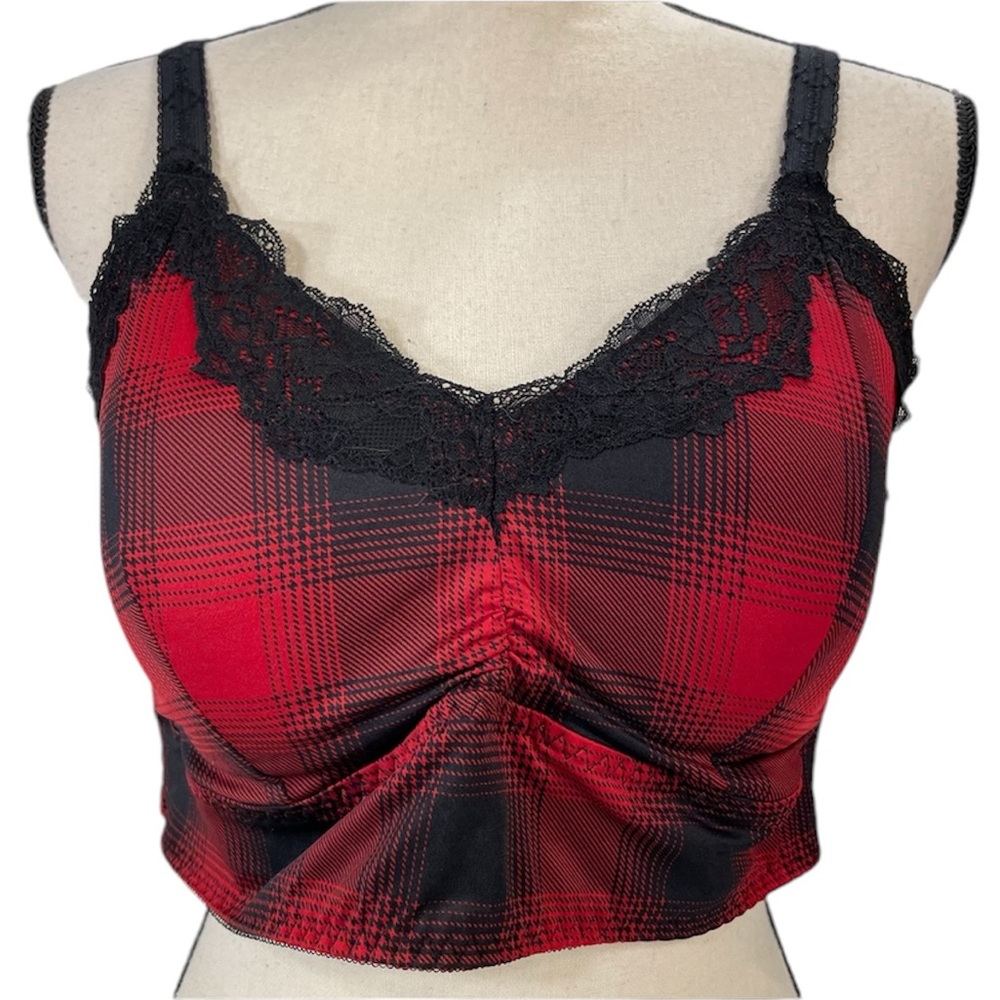 NWT Torrid Curve Red Plaid Jersey Knit Stretch Lounge Lace Bralette Size 1X